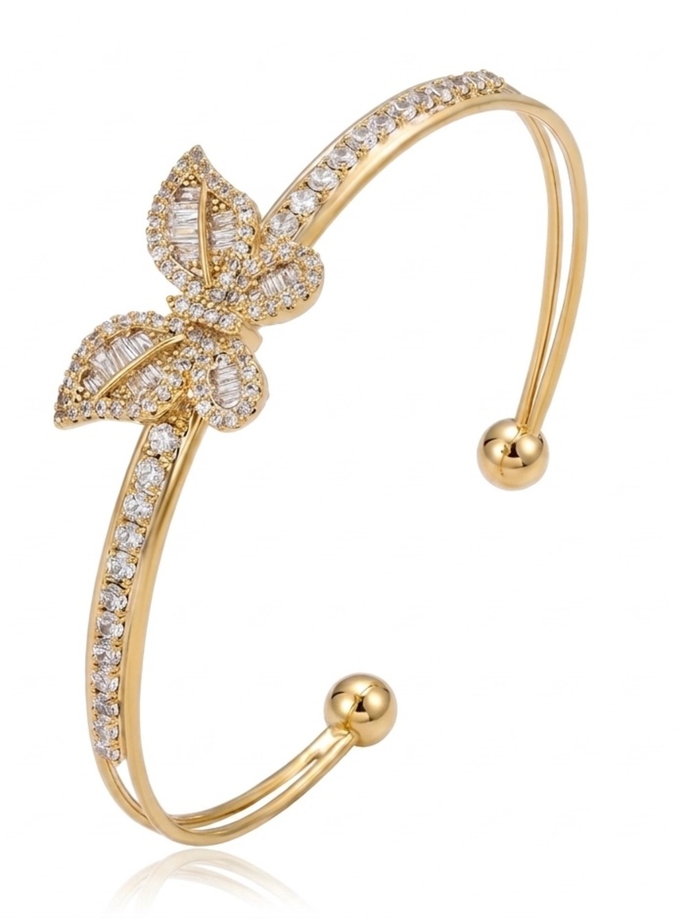14K Gold Plated Butterfly Cuff Bracelet | Adjustable Sparkly Tarnish Free